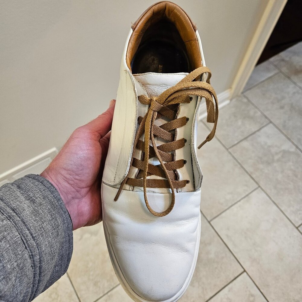 Bruno Magli Men's Phoster Mid-Top Casual Leather Sneakers, White/Khaki, Sz 13 - Picture 14 of 16